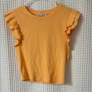 Zara Ruffle Sleeve Ribbed Tank Top Large